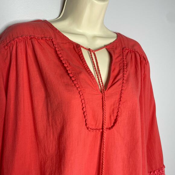 Marabella Tunic Tie Tassel Neck Crochet Details Top Red orange Medium - Picture 4 of 10